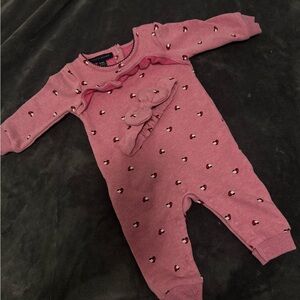Pink Heart Print Footie One Piece